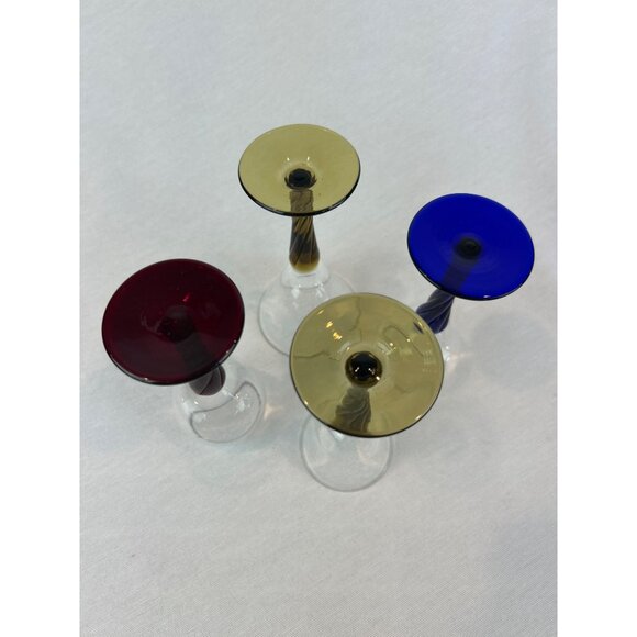 Bombay Cocktail Cordial Glasses Set Of 4 Multicolor Swirl Stem Art Deco Style Gl - Picture 7 of 8